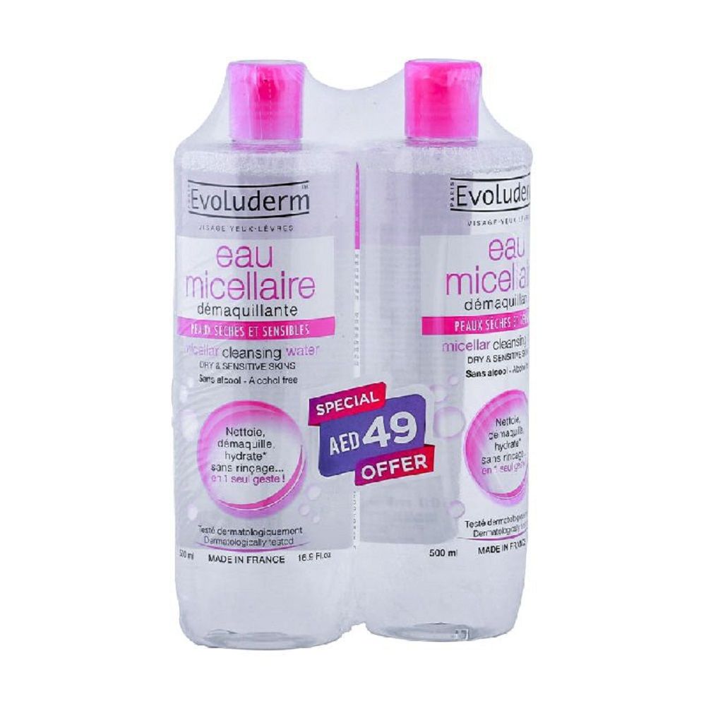 Evoluderm Micellar Water Dry & Sensitive Skin 500 mL 1+1 PROMO PACK - Easy Pharmacy LLC