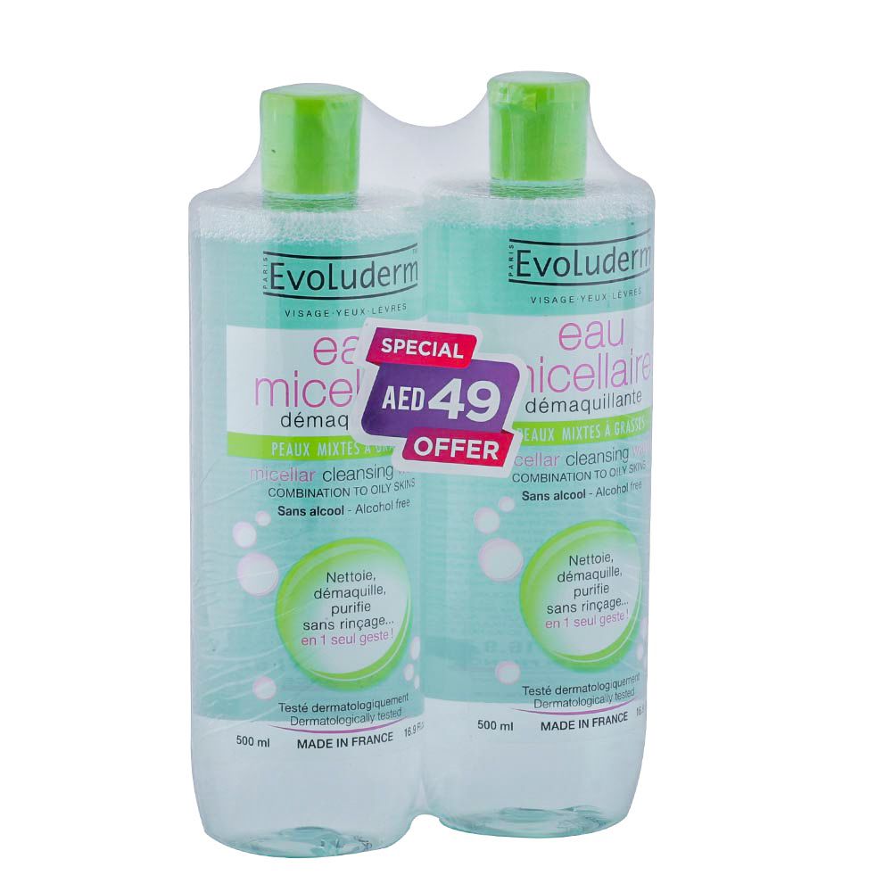 Evoluderm Micellar Water For Combination Skin 500 mL 1+1 PROMO PACK - Easy Pharmacy LLC