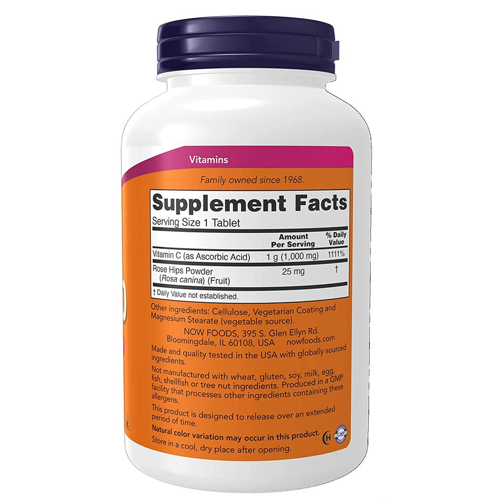 Now Vitamin C 1000mg Sustained Release Tablets With Rose Hips For Antioxidant Protection & Immune Support, Pack of 250's - Easy Pharmacy LLC