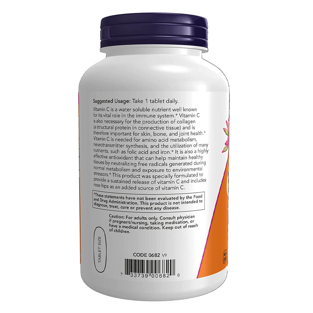 Now Vitamin C 1000mg Sustained Release Tablets With Rose Hips For Antioxidant Protection & Immune Support, Pack of 250's - Easy Pharmacy LLC