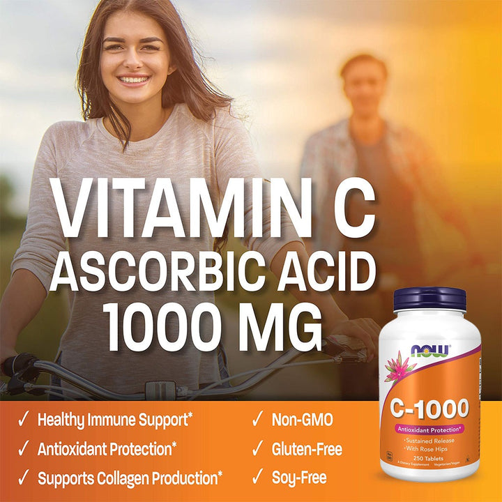 Now Vitamin C 1000mg Sustained Release Tablets With Rose Hips For Antioxidant Protection & Immune Support, Pack of 250's - Easy Pharmacy LLC