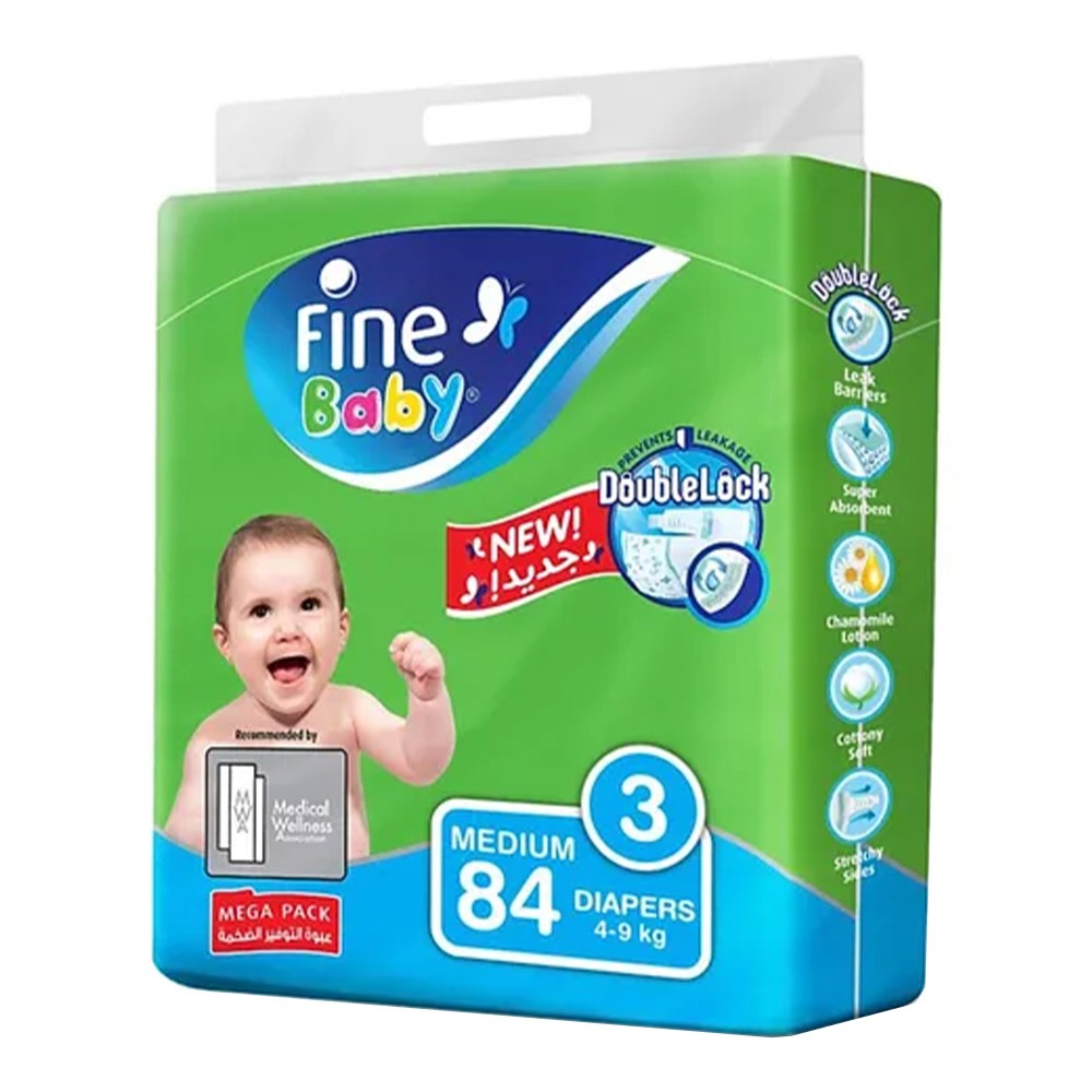 Fine Baby Double Lock Medium Diapers Size 3, 4-9 Kg 84's - Easy Pharmacy LLC