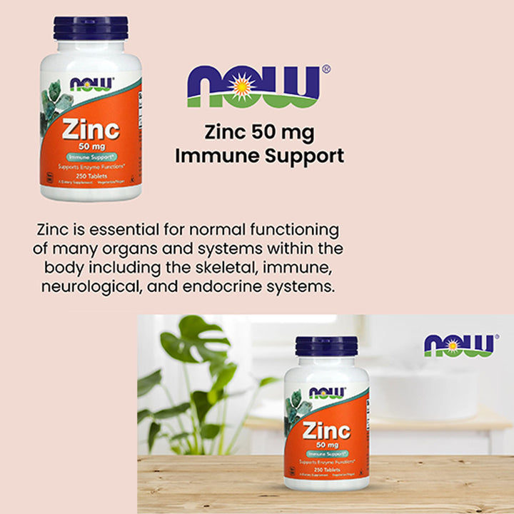 Now Zinc 50mg Tablets For Immune Support, Pack of 250's - Easy Pharmacy LLC