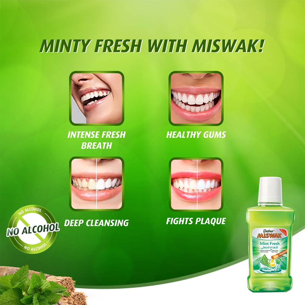 Dabur Miswak Mint Fresh Mouthwash 250 mL - Easy Pharmacy LLC