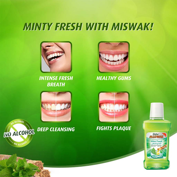 Dabur Miswak Mint Fresh Mouthwash 250 mL - Easy Pharmacy LLC