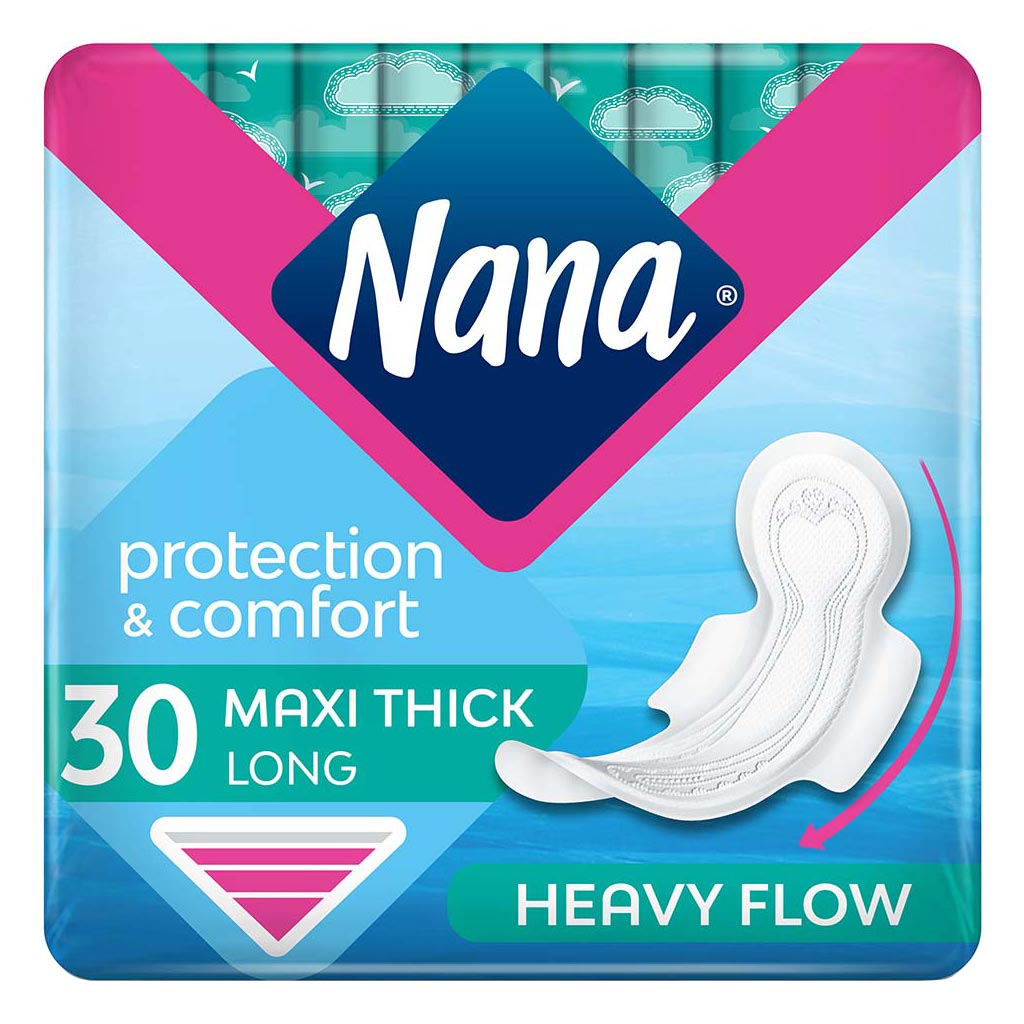 Nana Protection & Comfort Maxi Thick Long Sanitary Pads with Wings For Heavy Flow 30's - Easy Pharmacy LLC