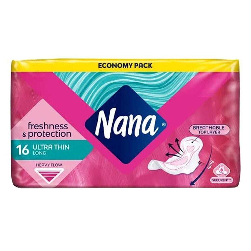 Nana Freshness & Protection Ultra Thin Long Sanitary Pads with Wings For Heavy flow 16's - Easy Pharmacy LLC