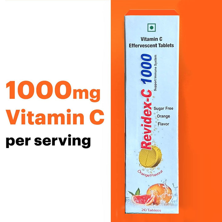 Revidex C 1000mg Vitamin C Effervescent Tablet, Sugar Free For Immune Support, Pack of 20's - Easy Pharmacy LLC