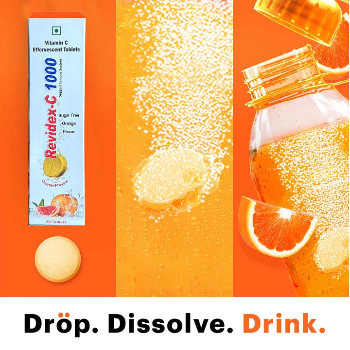 Revidex C 1000mg Vitamin C Effervescent Tablet, Sugar Free For Immune Support, Pack of 20's - Easy Pharmacy LLC