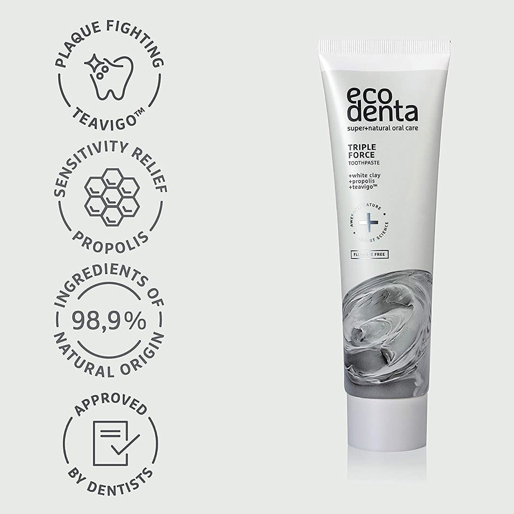 Ecodenta Triple Force Fluoride Free Toothpaste With White Clay And Propolis 100ml - Easy Pharmacy LLC