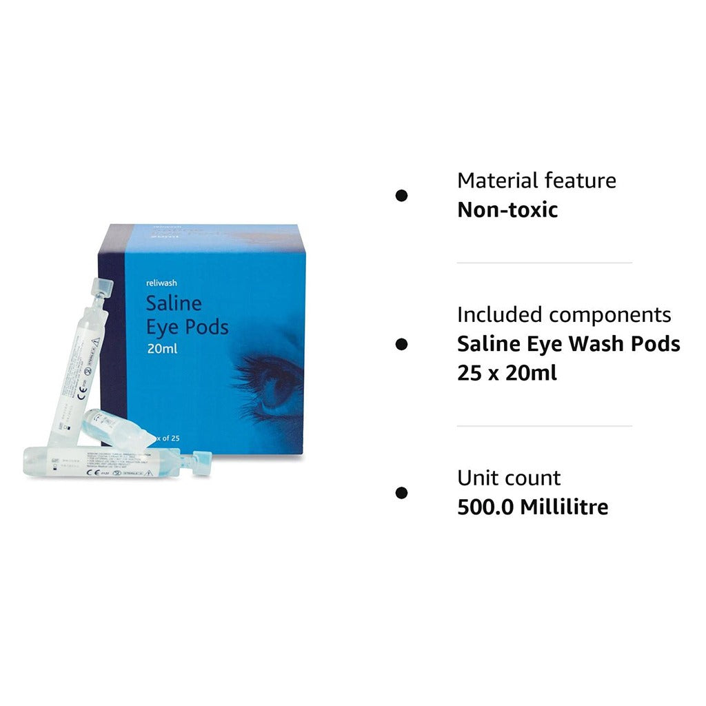 Reliwash Saline Eye Wash Pods 20ml, Pack of 25's - Easy Pharmacy LLC
