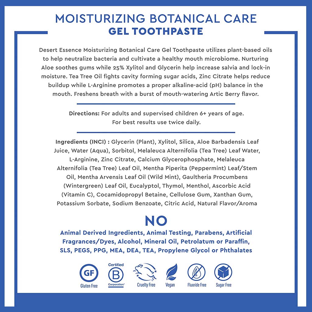 Desert Essence Moisturizing Botanical Care Fluoride-Free Gel Toothpaste 128g - Easy Pharmacy LLC