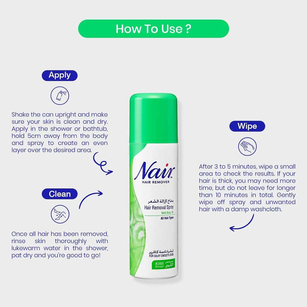 Nair Hair Removal Spray With Baby Oil & Kiwi Extract 200ml - Easy Pharmacy LLC