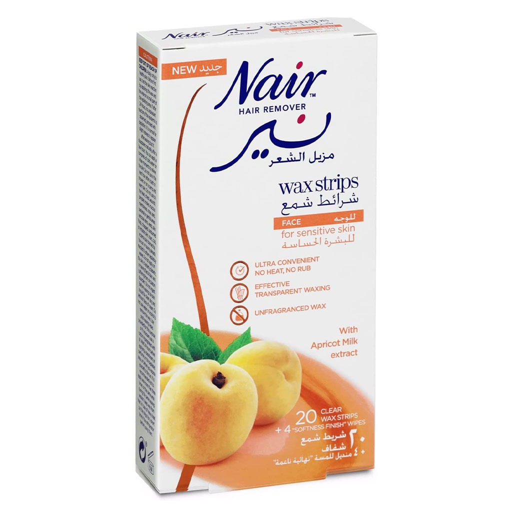 Nair Hair Remover Facial Wax Strips with Apricot Milk Extracts, Pack of 20's - Easy Pharmacy LLC