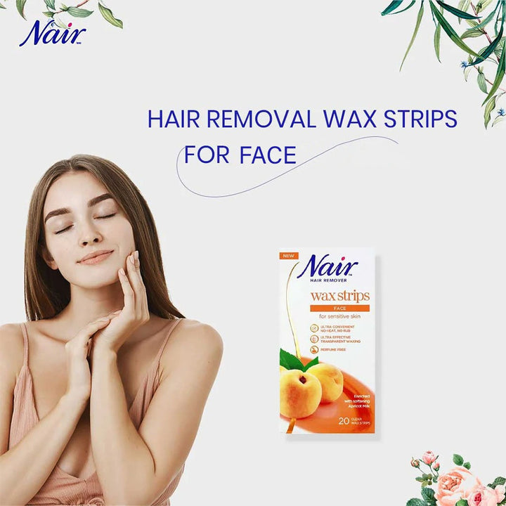 Nair Hair Remover Facial Wax Strips with Apricot Milk Extracts, Pack of 20's - Easy Pharmacy LLC