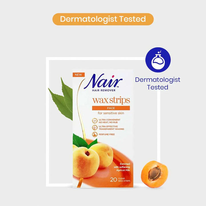 Nair Hair Remover Facial Wax Strips with Apricot Milk Extracts, Pack of 20's - Easy Pharmacy LLC