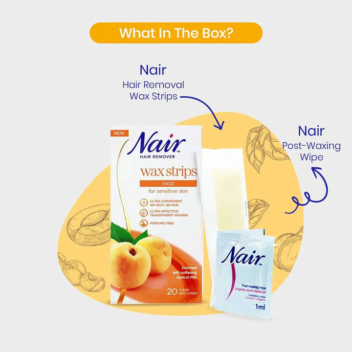 Nair Hair Remover Facial Wax Strips with Apricot Milk Extracts, Pack of 20's - Easy Pharmacy LLC
