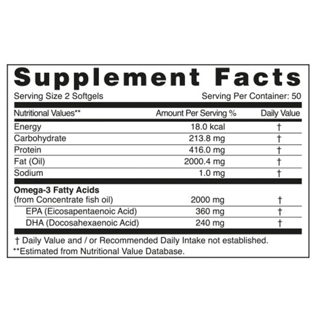 Natural Fervor Omega 3 Omega 3 2000mg Per Serving Fish Oil Supplement Softgels, Pack of 100's - Easy Pharmacy LLC