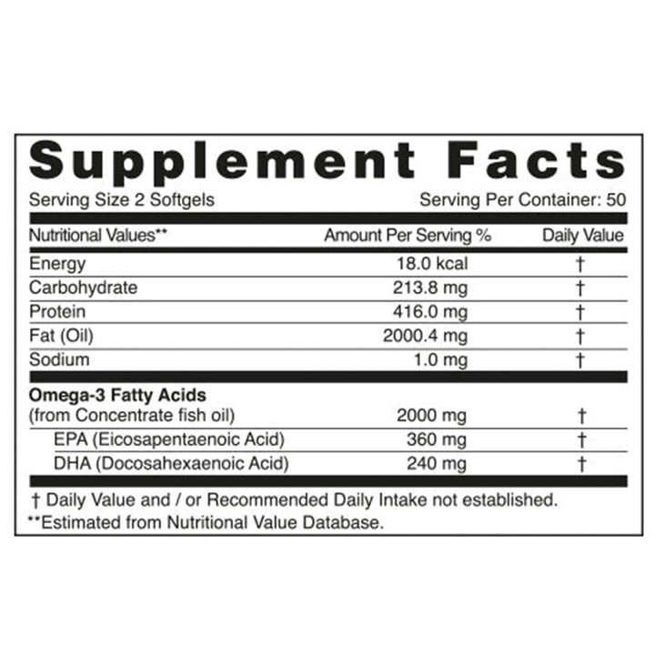 Natural Fervor Omega 3 Omega 3 2000mg Per Serving Fish Oil Supplement Softgels, Pack of 100's - Easy Pharmacy LLC