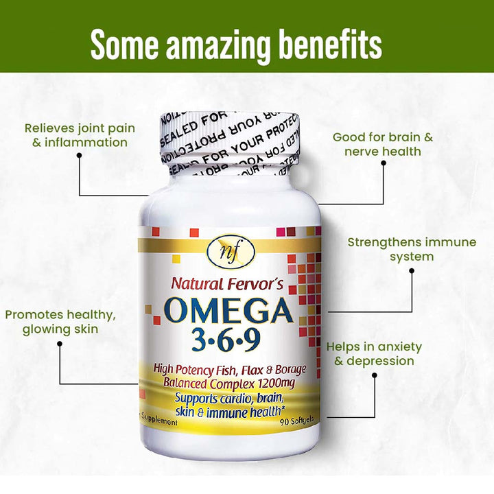 Natural Fervor Omega 3 6 9 Flaxseed Oil, Borage Seed Oil, Fish Oil Supplement Softgels, Pack of 90's - Easy Pharmacy LLC