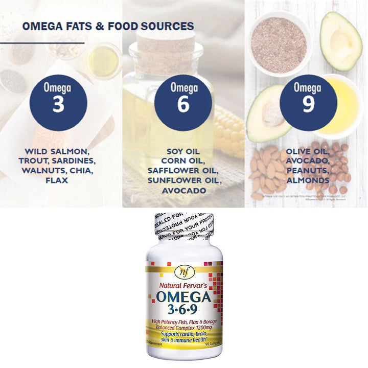 Natural Fervor Omega 3 6 9 Flaxseed Oil, Borage Seed Oil, Fish Oil Supplement Softgels, Pack of 90's - Easy Pharmacy LLC