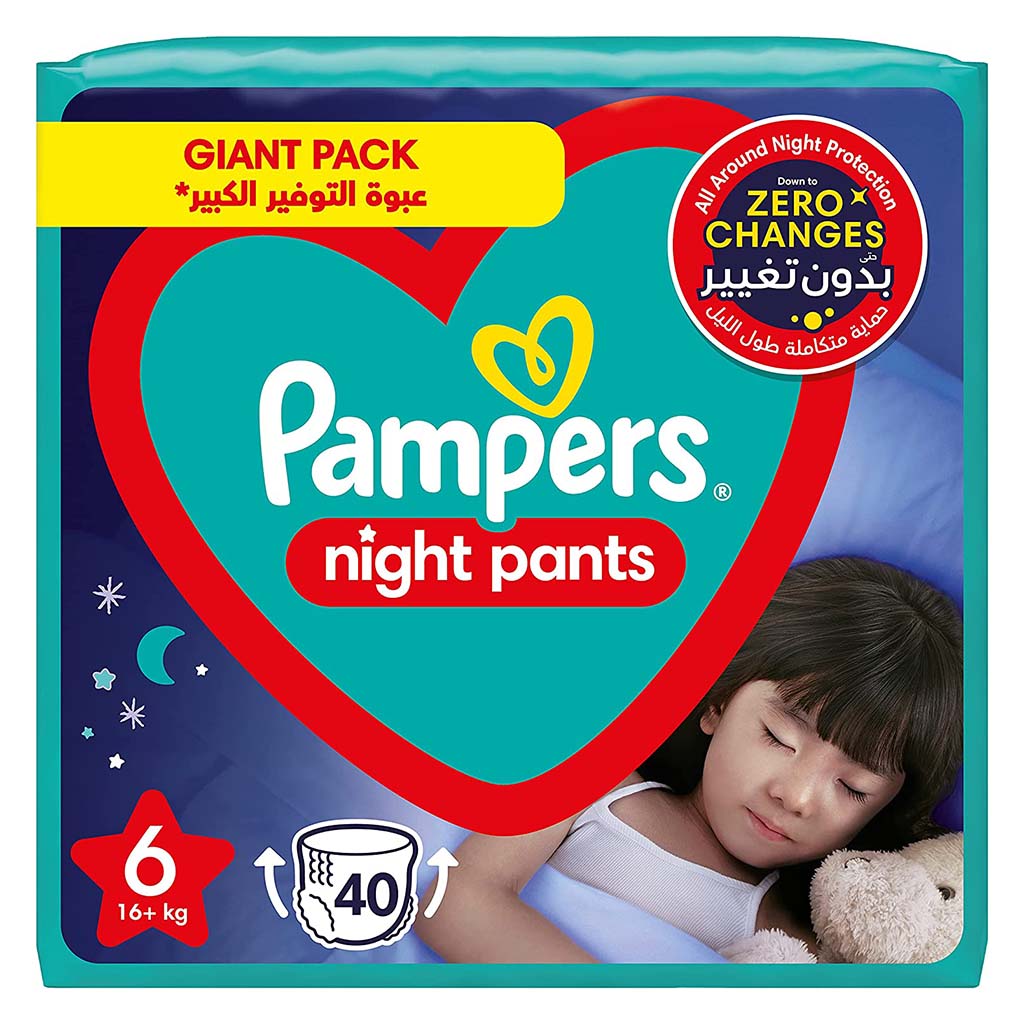 Pampers Night Baby Diaper Pants, Size 6, 16+Kg, Giant Pack of 40's - Easy Pharmacy LLC