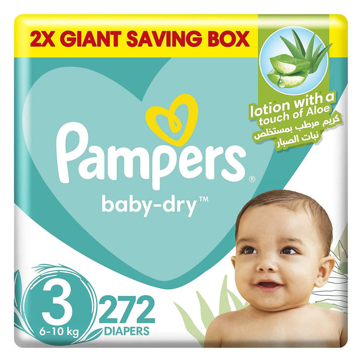 Pampers Baby-Dry Baby Diapers With Aloe Vera, Size 3, 6-10Kg, Giant Saving Pack of 272's - Easy Pharmacy LLC