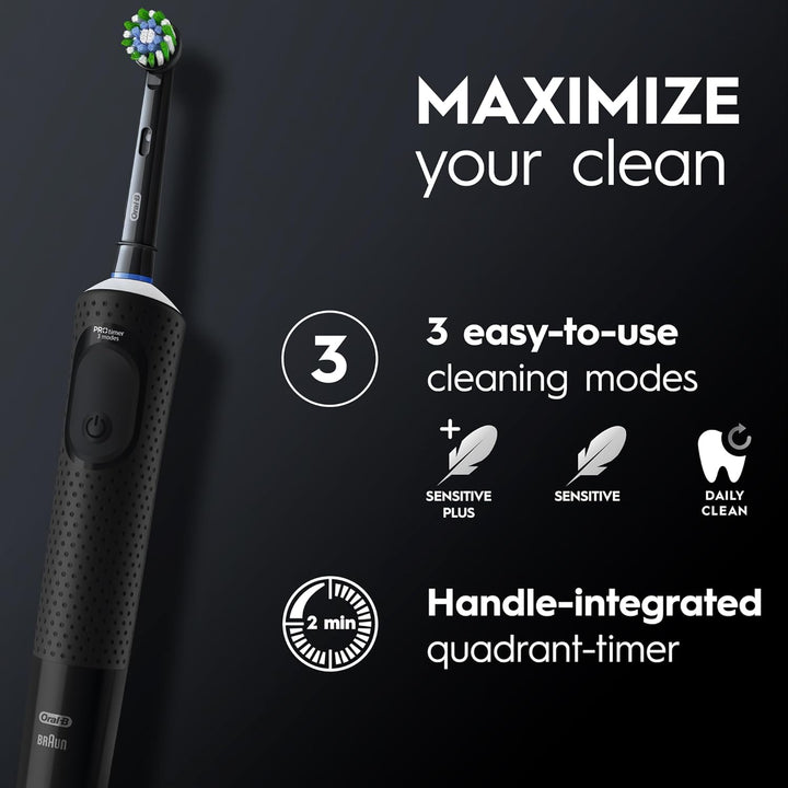 Oral B Vitality 300 Rechargeable Toothbrush with CrossAction Brush Head, 3 Cleaning Modes & 2 Minutes Built-in Timer D103.413.3 Black