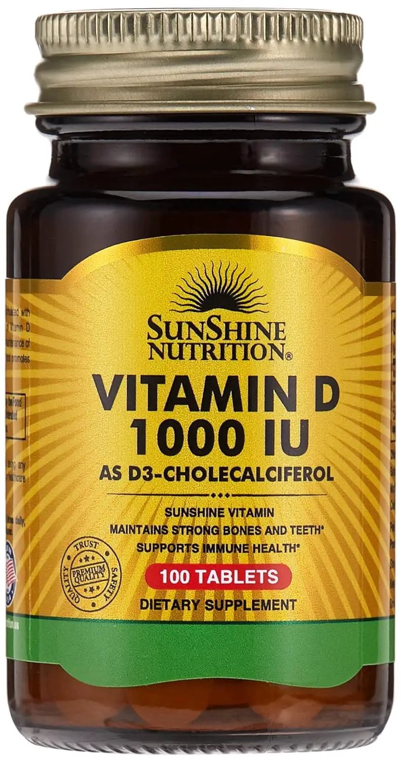 Sunshine Nutrition Vitamin D 1000 IU with D3 (Cholecalciferol) – 100 Tablets