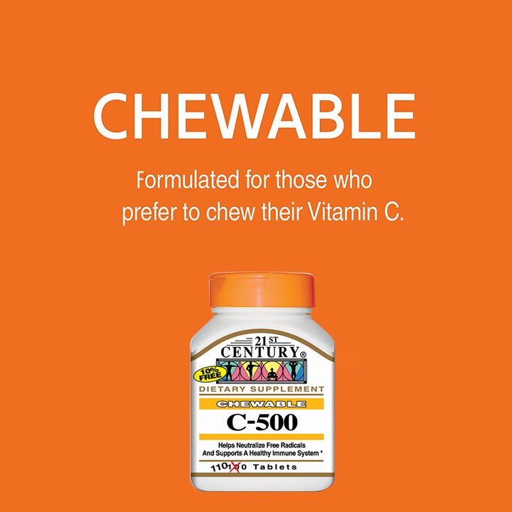 21st Century C-500 Chewable Vitamin C Tablets For Antioxidant & Immunity Support, Pack of 110's - Easy Pharmacy LLC