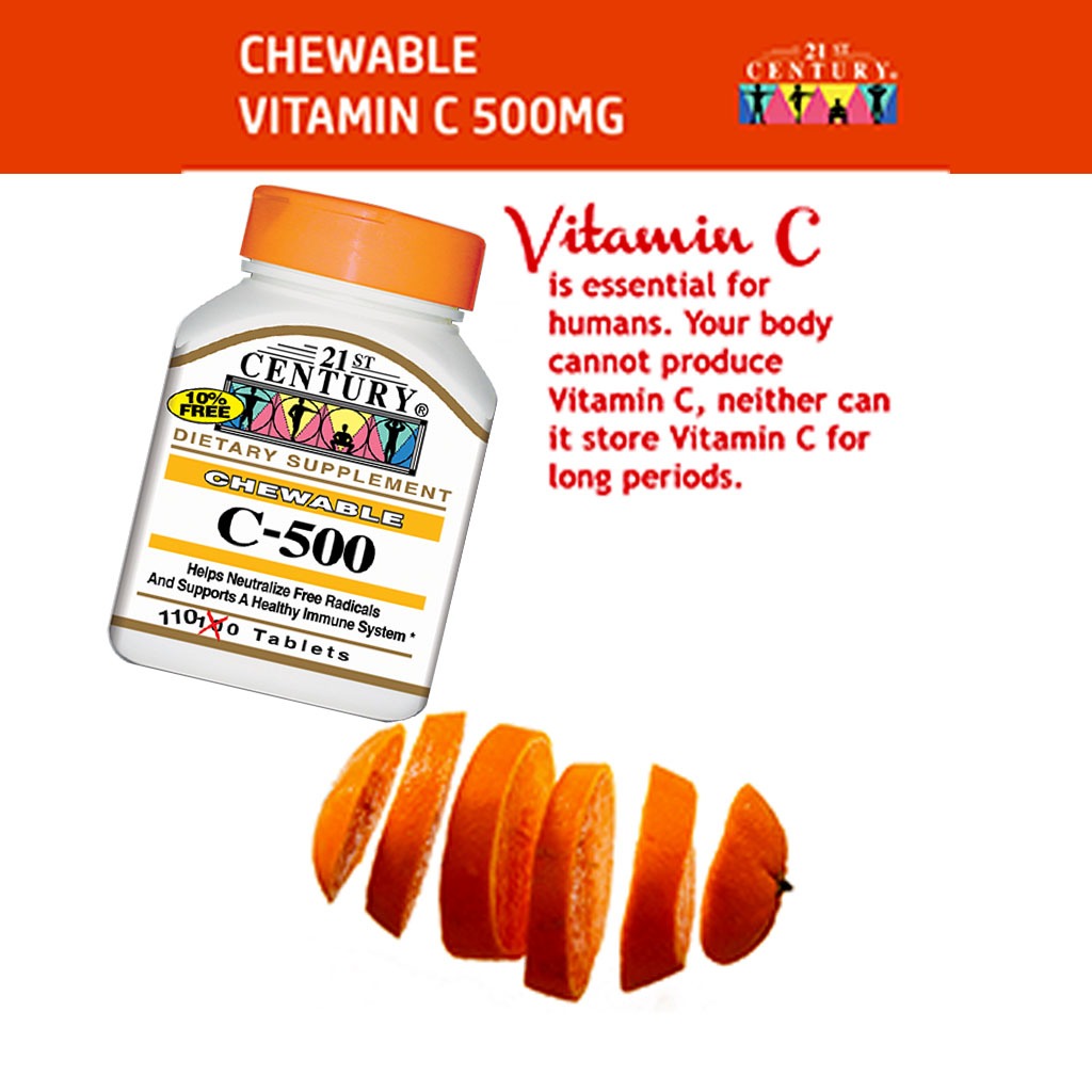 21st Century C-500 Chewable Vitamin C Tablets For Antioxidant & Immunity Support, Pack of 110's - Easy Pharmacy LLC