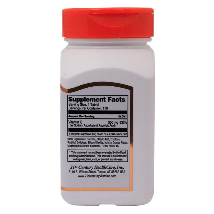 21st Century C-500 Chewable Vitamin C Tablets For Antioxidant & Immunity Support, Pack of 110's - Easy Pharmacy LLC