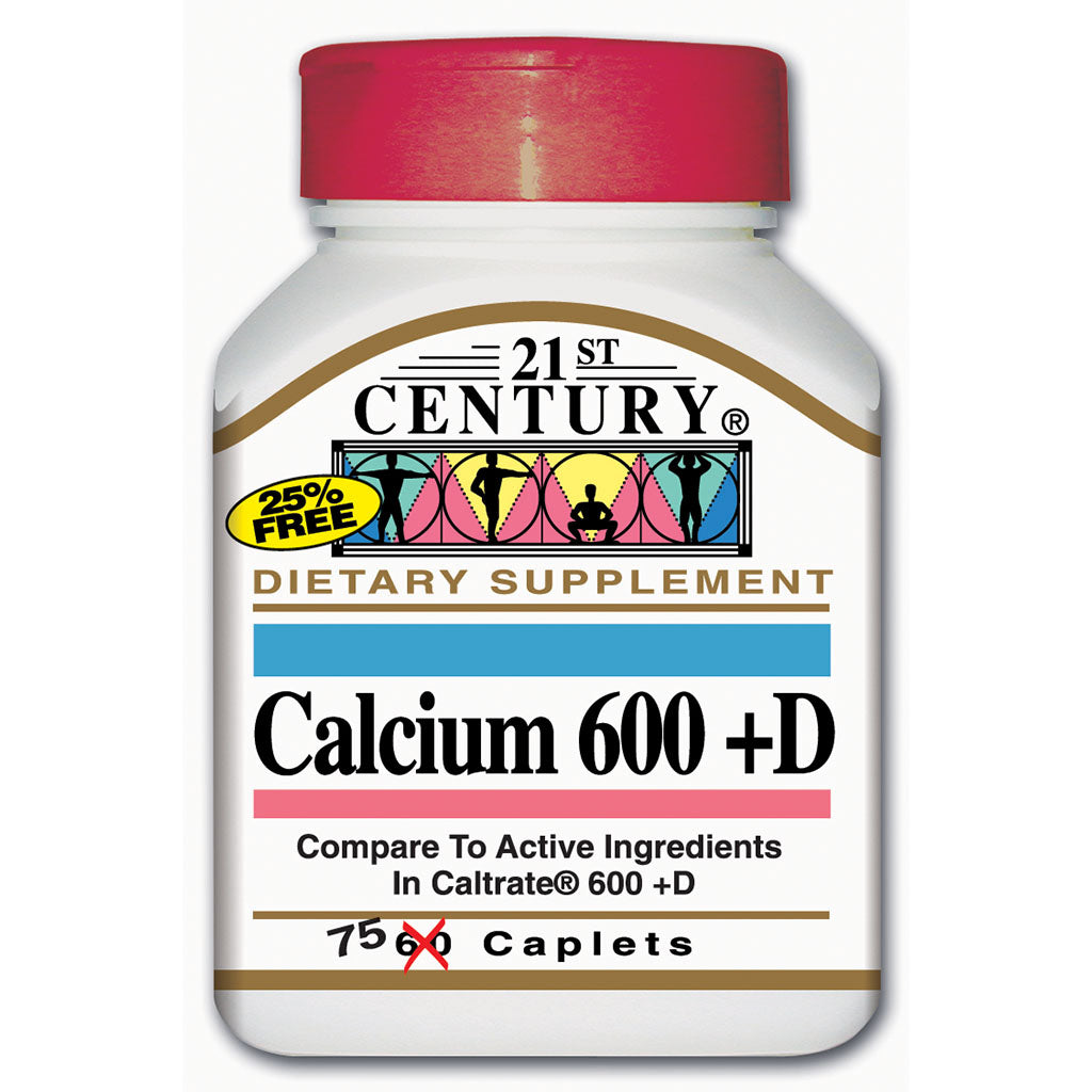 21st Century Calcium 600 + D Caplets For Bone Health, Pack of 75's - Easy Pharmacy LLC