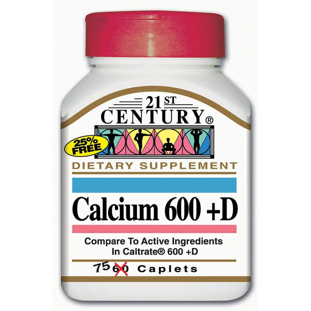 21st Century Calcium 600 D Caplets Dietary Supplement For Bone Health Pack Of 75