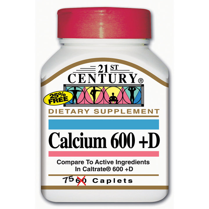 21st Century Calcium 600 + D Caplets For Bone Health, Pack of 75's - Easy Pharmacy LLC