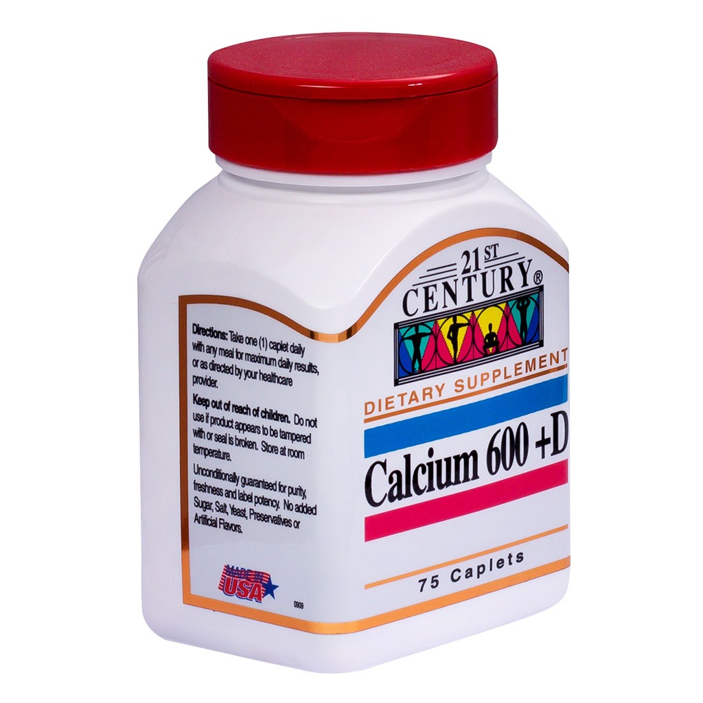 21st Century Calcium 600 + D Caplets For Bone Health, Pack of 75's - Easy Pharmacy LLC