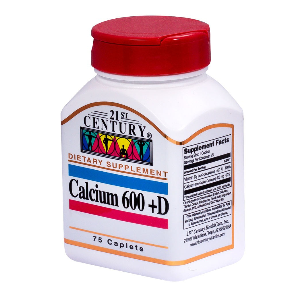 21st Century Calcium 600 + D Caplets For Bone Health, Pack of 75's - Easy Pharmacy LLC