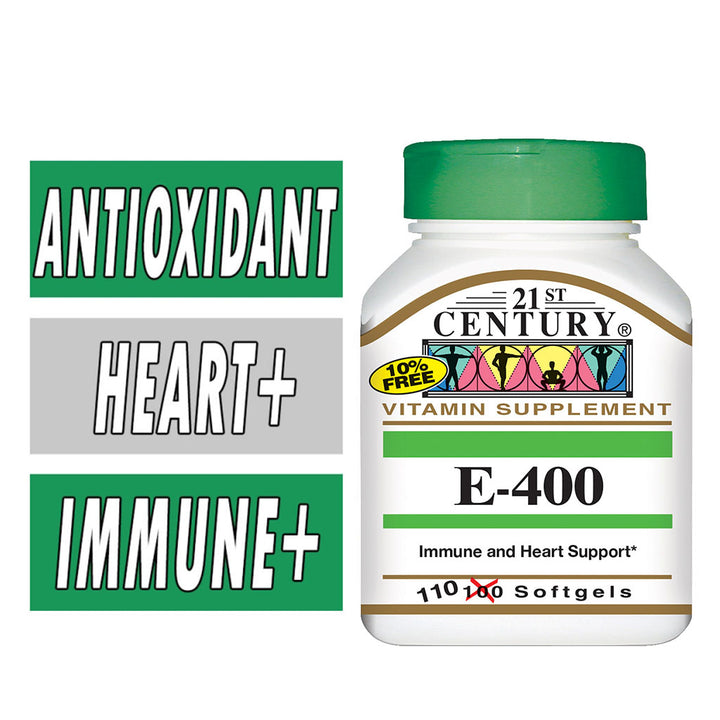 21st Century E-400 Vitamin E 400IU Softgel For Immune & Heart Support, Pack of 110's - Easy Pharmacy LLC