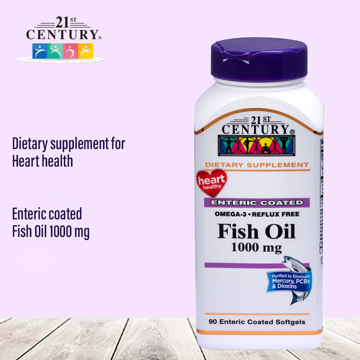 21st Century Omega 3 Reflux Free 1000mg Fish Oil Supplement Softgels, Pack of 90's - Easy Pharmacy LLC