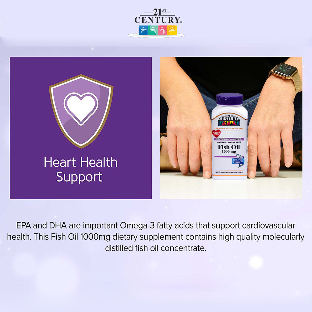 21st Century Omega 3 Reflux Free 1000mg Fish Oil Supplement Softgels, Pack of 90's - Easy Pharmacy LLC