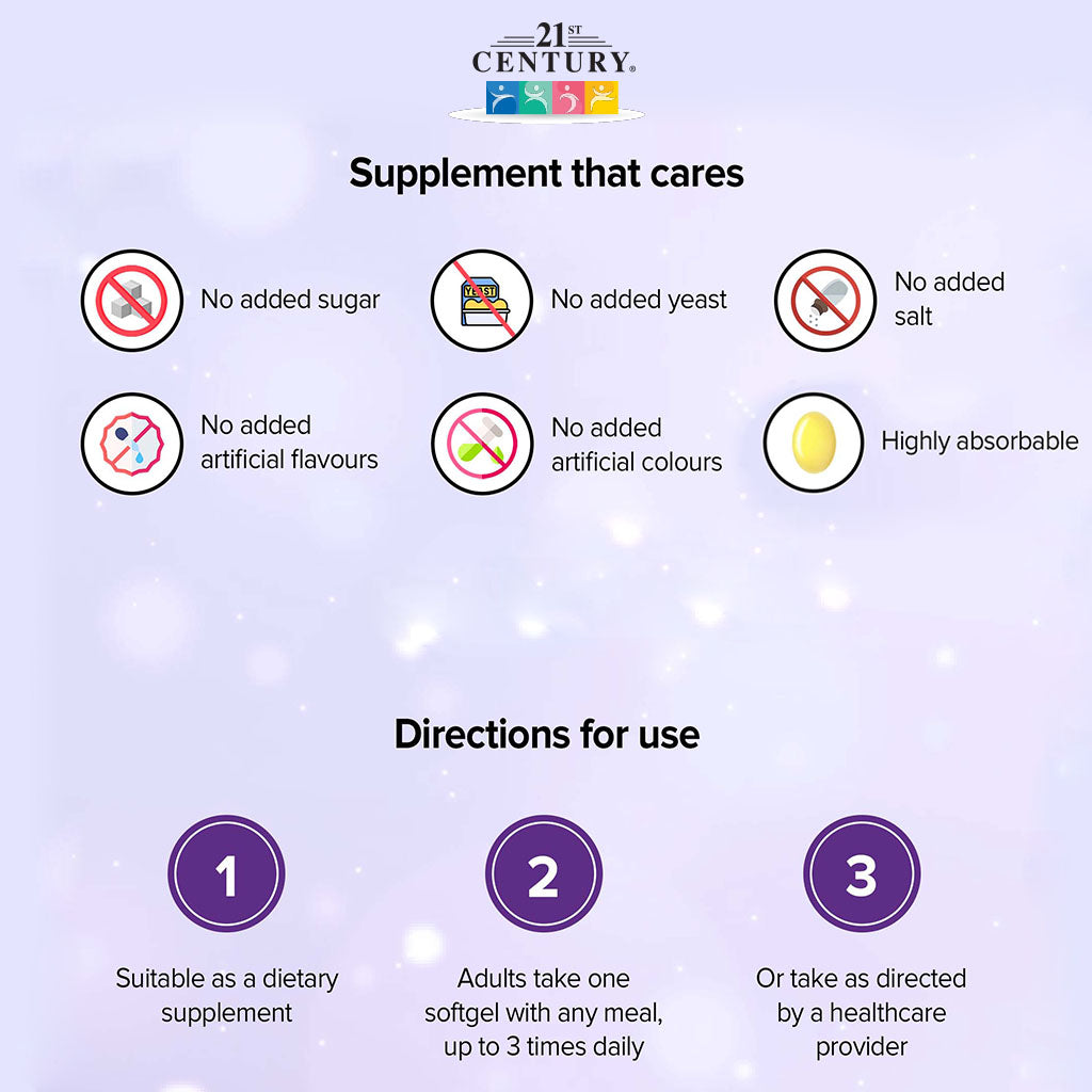21st Century Omega 3 Reflux Free 1000mg Fish Oil Supplement Softgels, Pack of 90's - Easy Pharmacy LLC