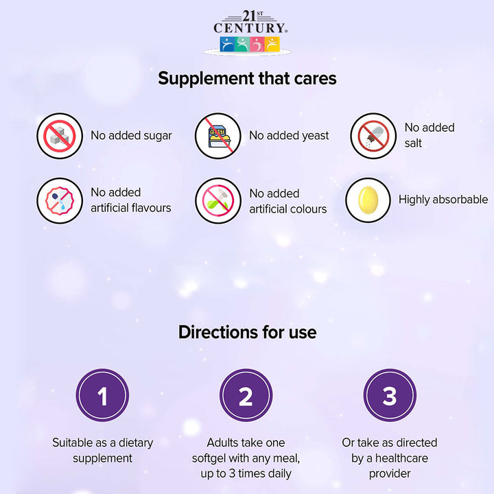 21st Century Omega 3 Reflux Free 1000mg Fish Oil Supplement Softgels, Pack of 90's - Easy Pharmacy LLC