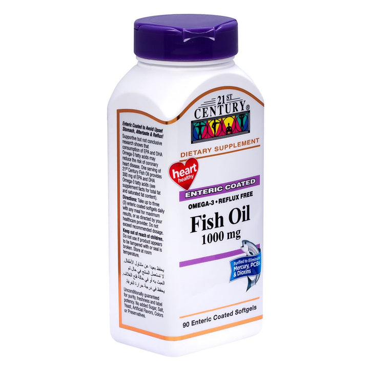 21st Century Omega 3 Reflux Free 1000mg Fish Oil Supplement Softgels, Pack of 90's - Easy Pharmacy LLC