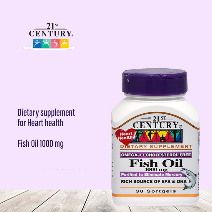 21st Century Omega 3 1000mg Fish Oil Supplement Softgels, Pack of 30's - Easy Pharmacy LLC
