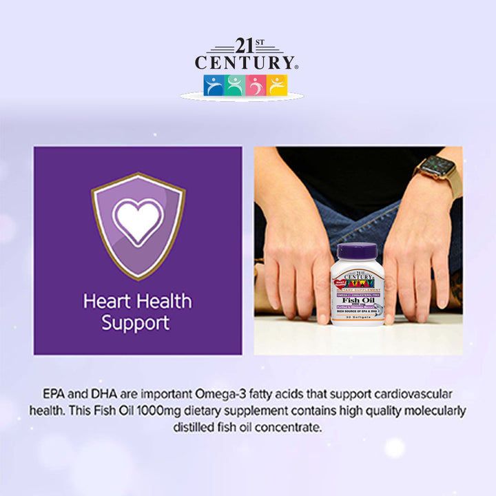 21st Century Omega 3 1000mg Fish Oil Supplement Softgels, Pack of 30's - Easy Pharmacy LLC