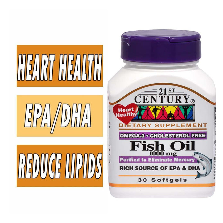 21st Century Omega 3 1000mg Fish Oil Supplement Softgels, Pack of 30's - Easy Pharmacy LLC
