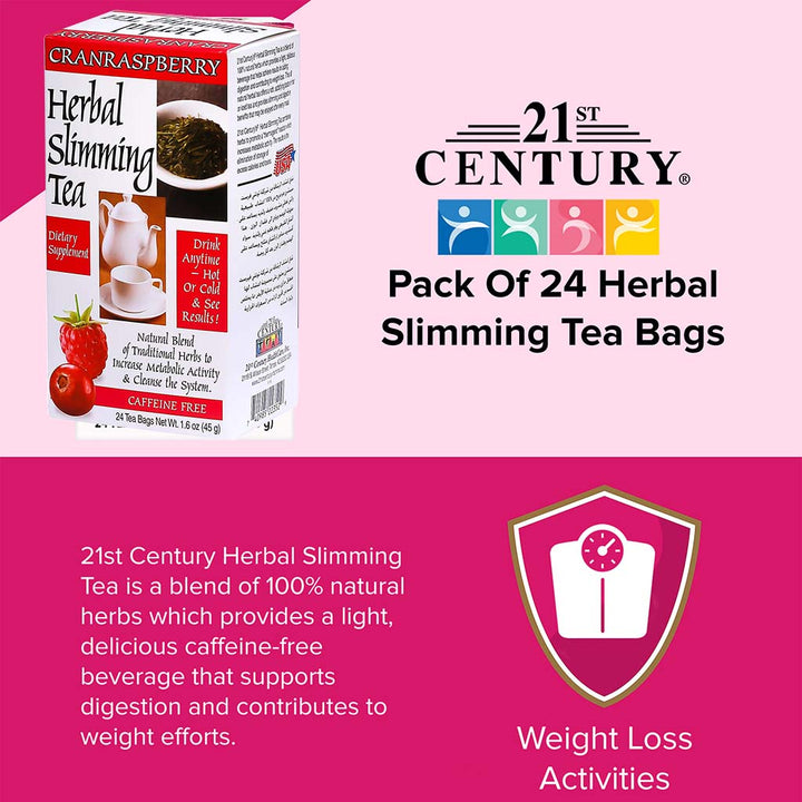 21st Century Herbal Slimming Tea Bag, CranRaspberry, Pack of 24's - Easy Pharmacy LLC