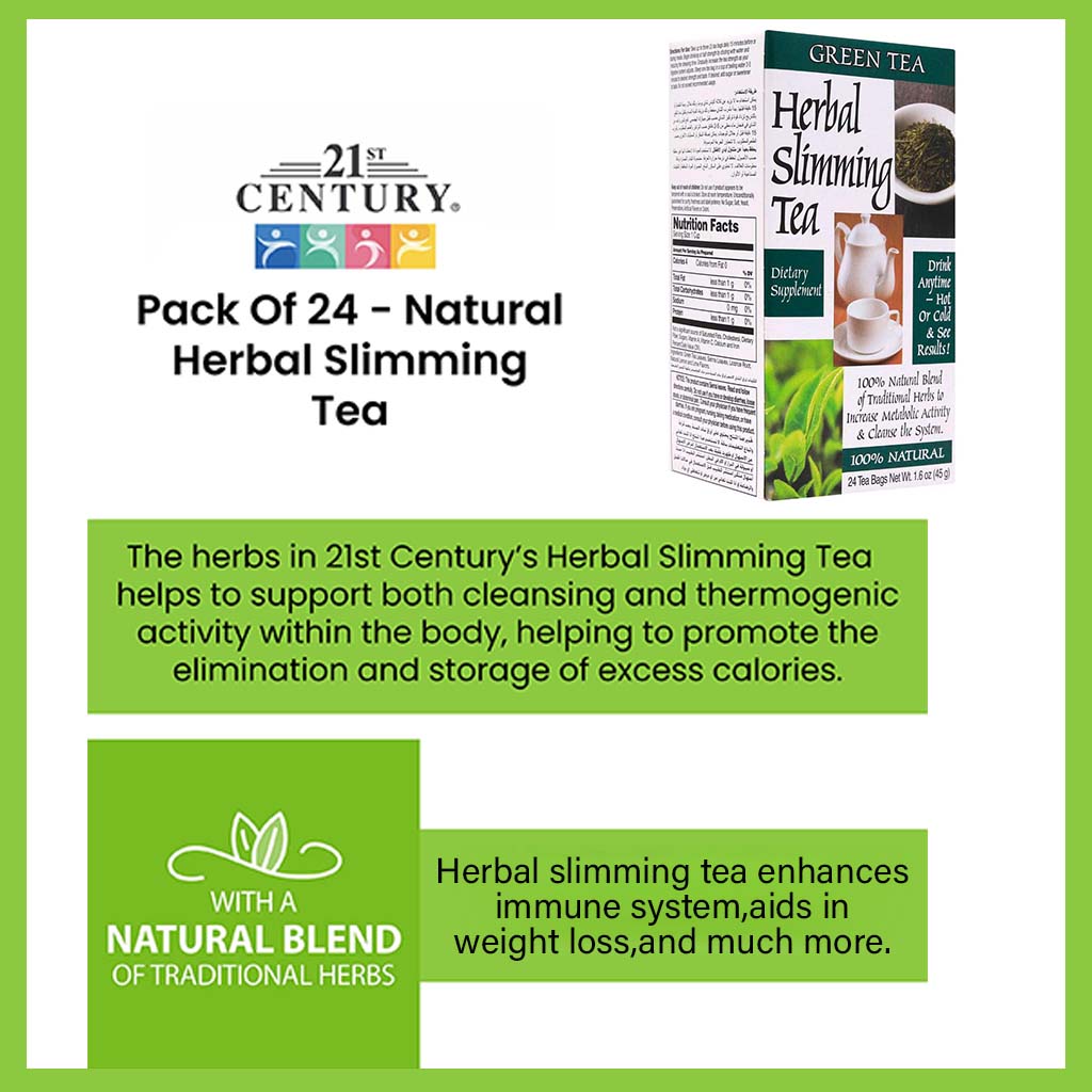 21st Century Herbal Slimming Tea Bag, Green Tea, Pack of 24's - Easy Pharmacy LLC