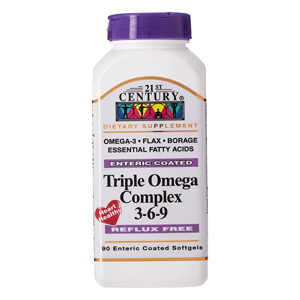 21st Century Triple Omega 3 6 9 Flaxseed Oil, Borage Seed Oil, Fish Oil Supplement Softgels, Pack of 90's - Easy Pharmacy LLC