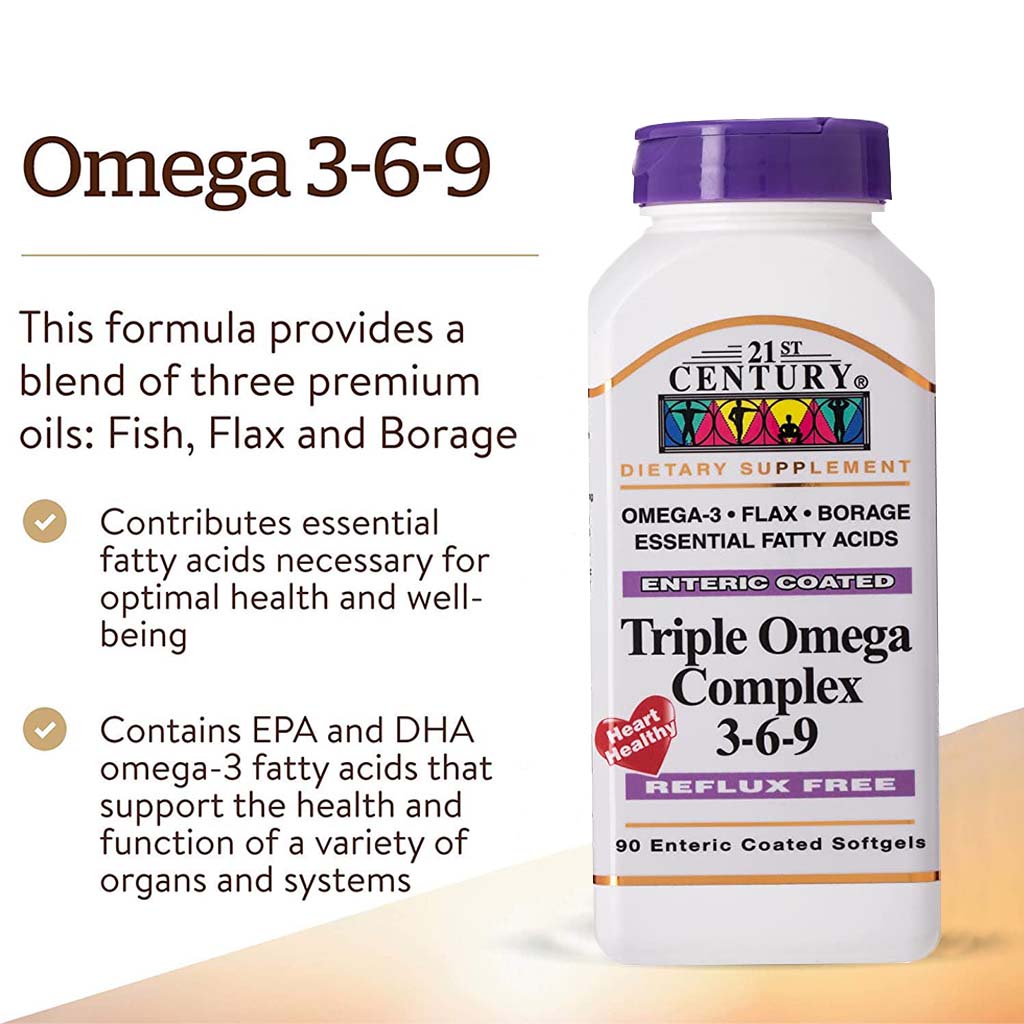 21st Century Triple Omega 3 6 9 Flaxseed Oil, Borage Seed Oil, Fish Oil Supplement Softgels, Pack of 90's - Easy Pharmacy LLC